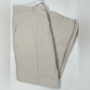 Emigre Pants Mens 44 x 32 White Tan Striped Cotton Flat Front Seersucker Dress